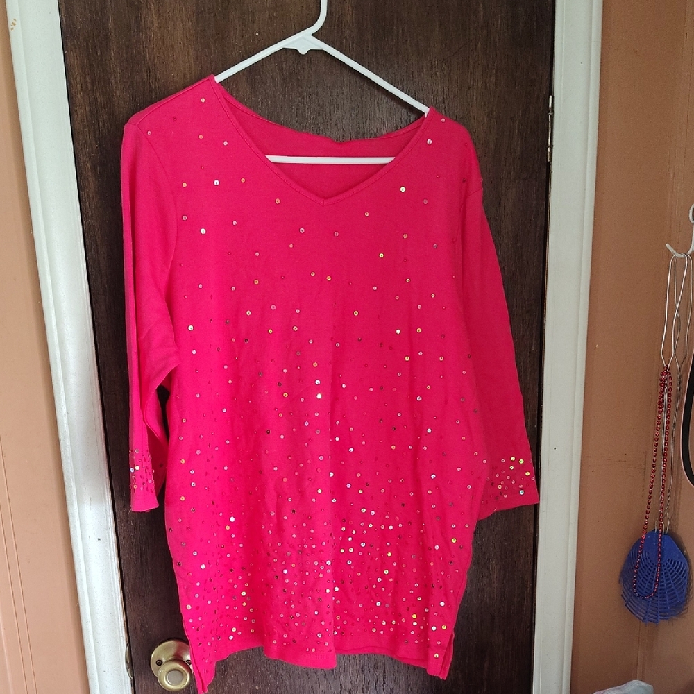 Quacker Factory Hot Pink Sequin Blouse
